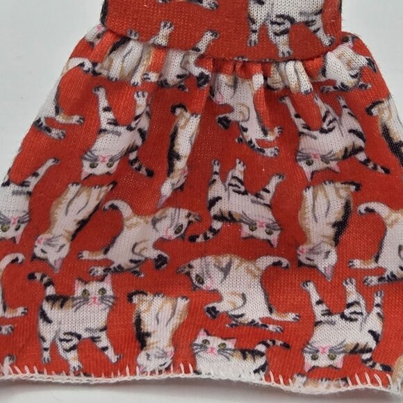 Handmade Barbie Doll Dress Set Polka Dot & Cat Print Two Piece Outfit - Picture 2 of 6